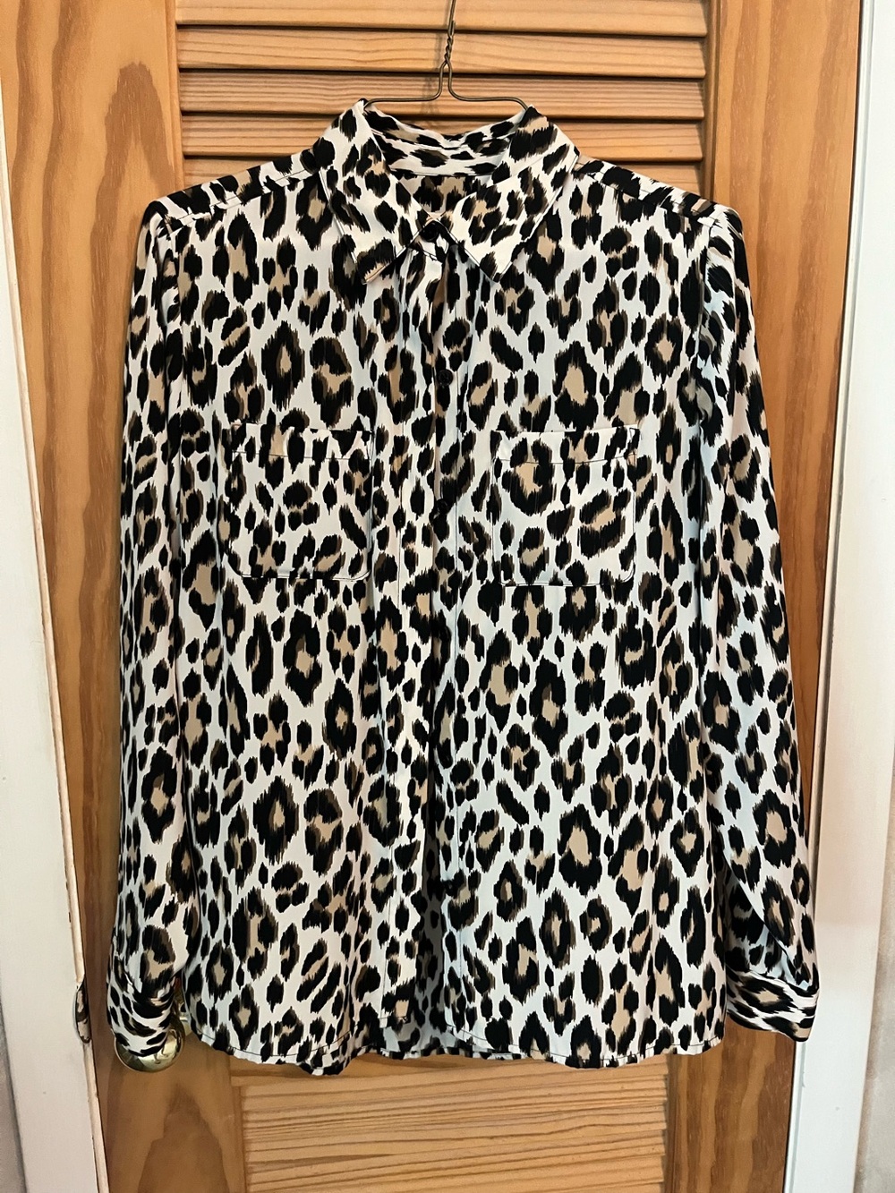 Chico's Leopard Print Button-Front Shirt in Black, Cream & Brown